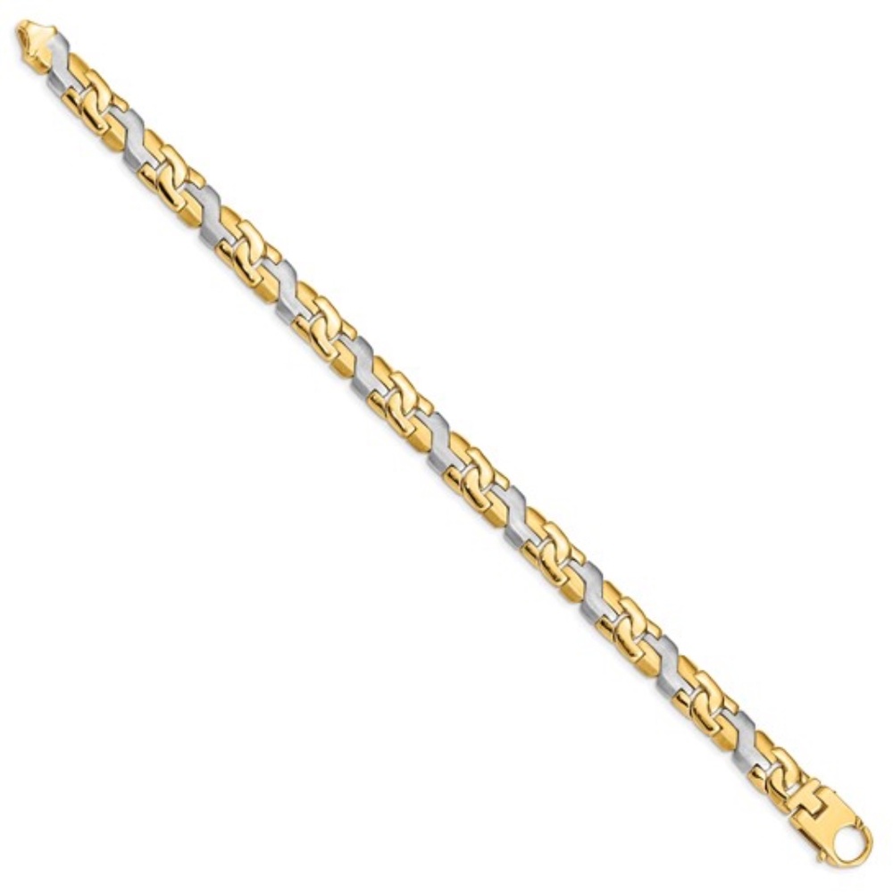 Solid 10K Two-Tone Gold 8.8mm Fancy Link Men’s Bracelet - 9" 32.67g - Picture 2 of 6